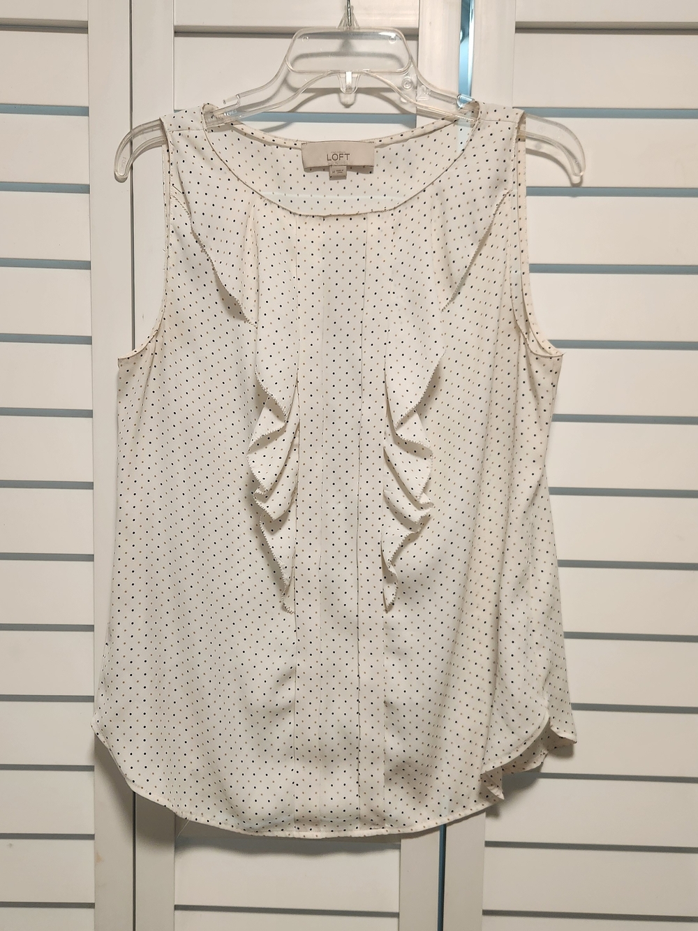LOFT Cream Polka Dot Ruffle Front Sleeveless Top